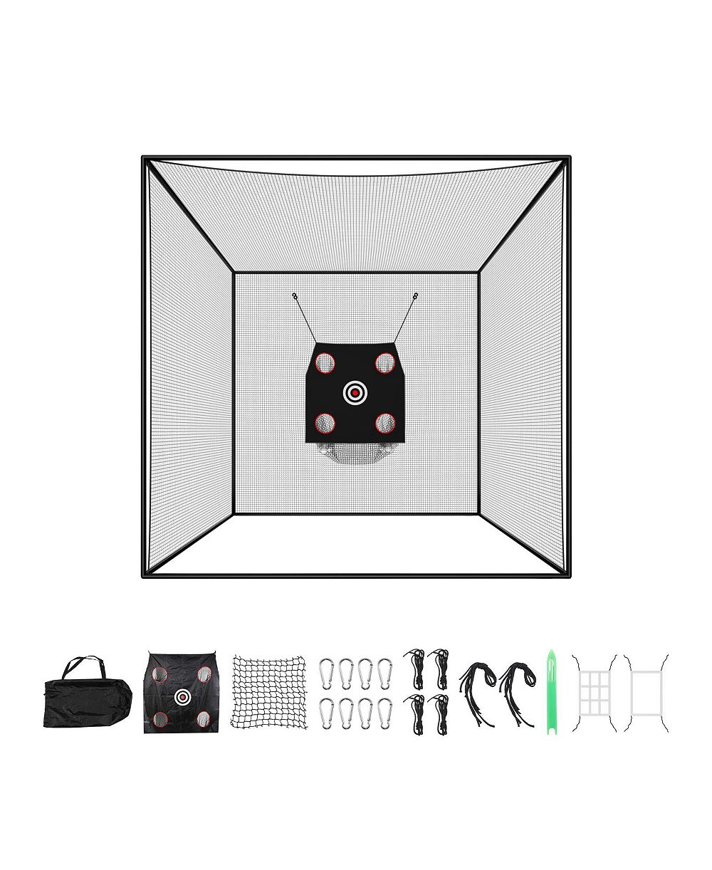 HONGGE Golf Driving Cage 10 x 10 x 10 feet with 3-Ply Knotless Polyester Net and 9-Hole Target for Backyard Practice
