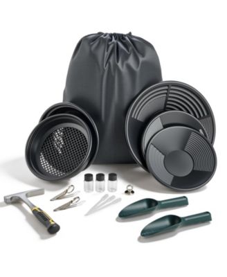 HONGGE 19-Piece Gold Panning Kit with 10 in and 14 in Dual-Groove Pans Classifier Sieves and Rock Pick