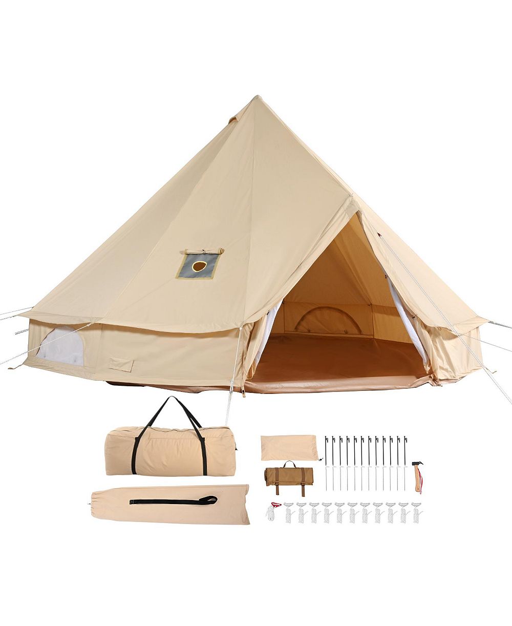 HONGGE 4 Season Canvas Bell Tent 13.12 feet Diameter Yurt with Stove Jack and 8 Windows Sleeping up to 6