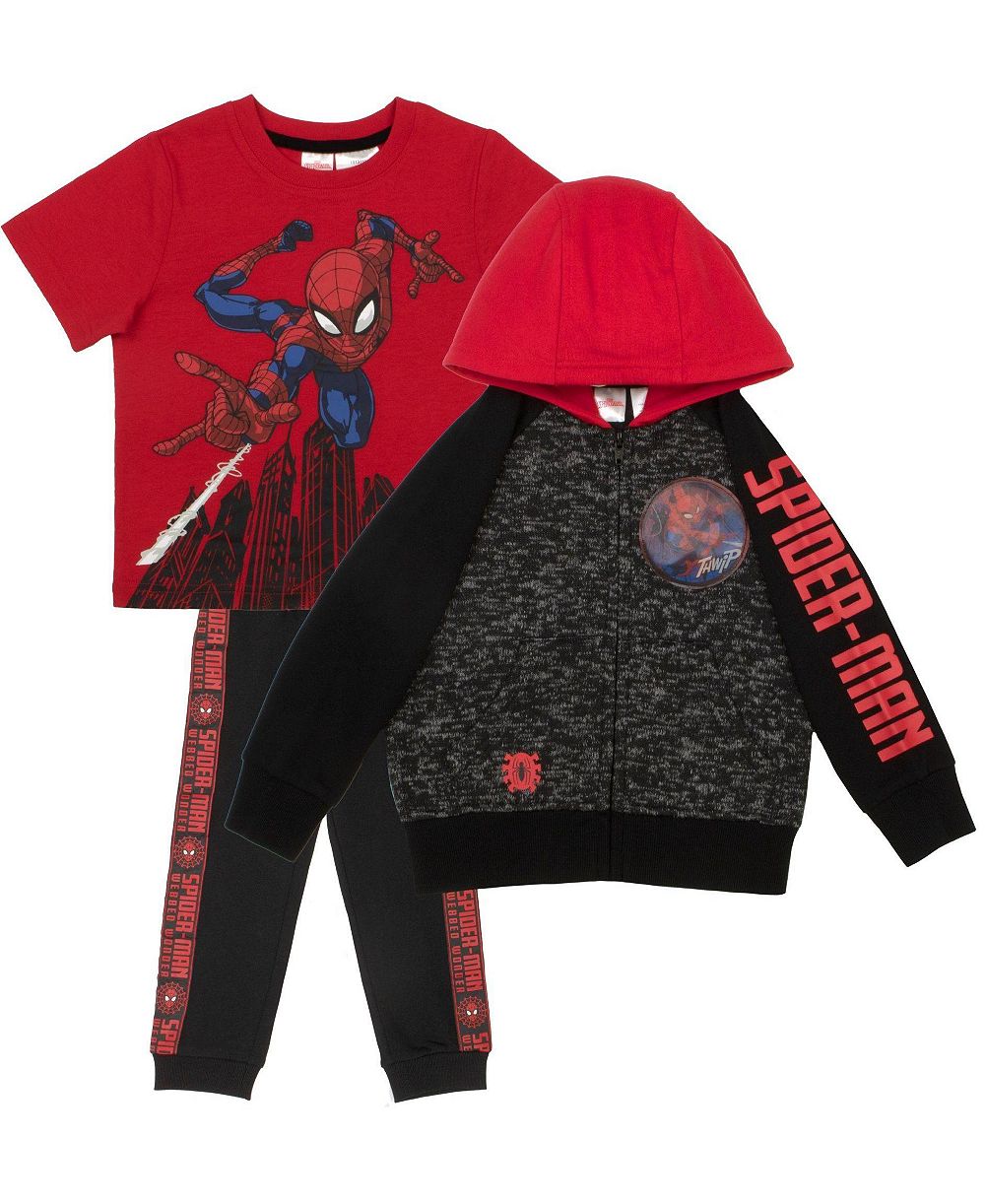 Детский комплект Spider-Man 3T - 12 из 3 предметов: флисовое худи на молнии, футболка и брюки