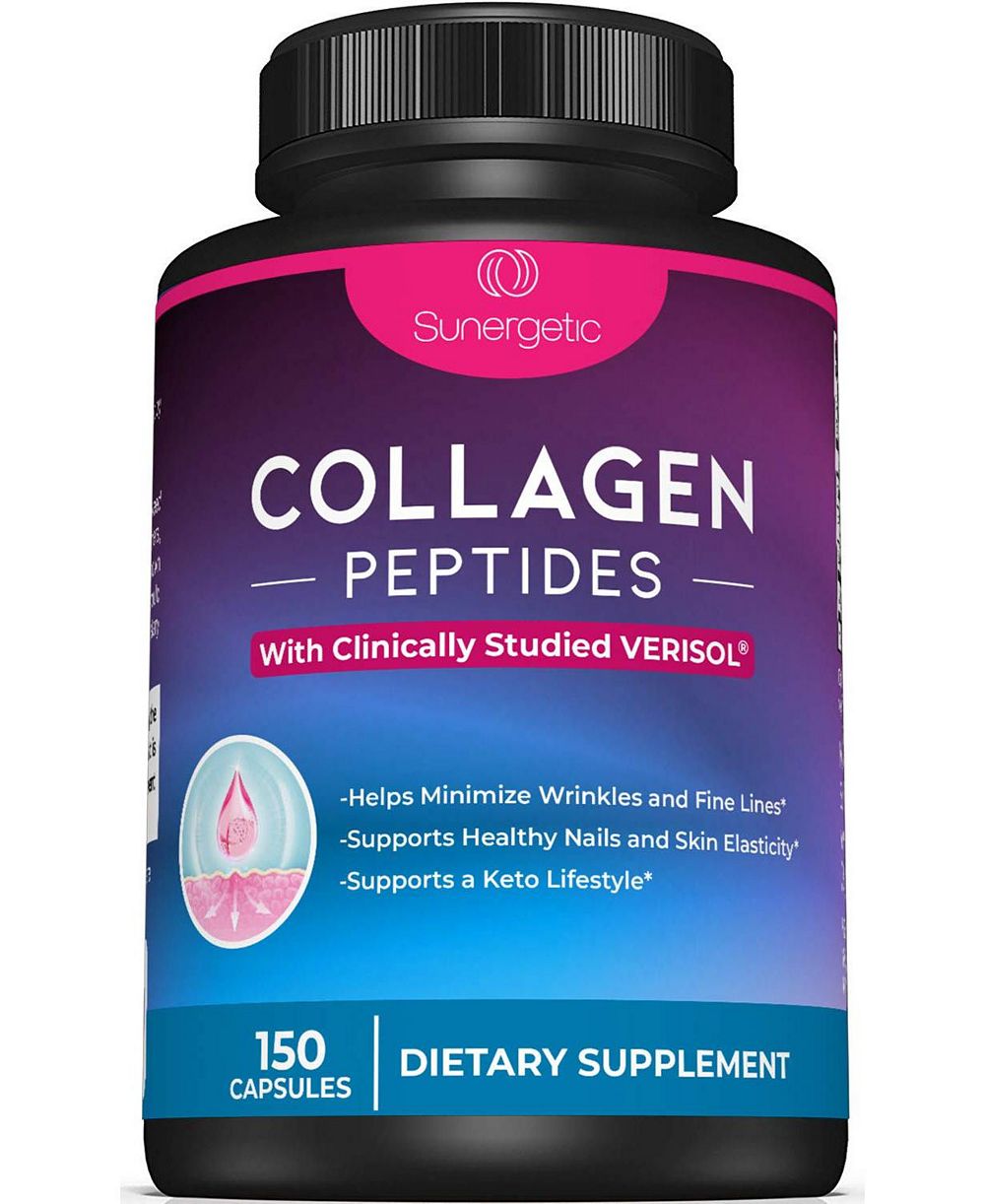 Sunergetic Collagen Peptides Capsules with VERISOL Type I and Type III Collagen, 2,500 Milligram, 150 Count