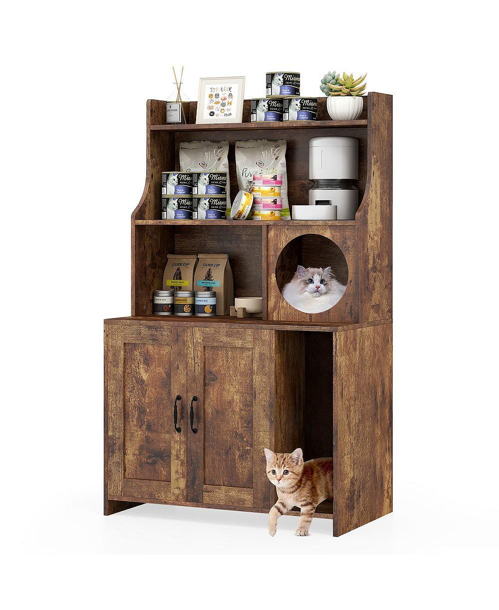 Лоток для кошачьего туалета RUIE Wooden Cat Litter Box Enclosure 51 in Industrial Storage Shelf and Cat Condo