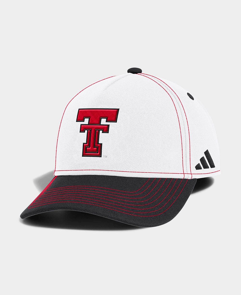 Мужская и женская кепка adidas White/Black Texas Tech Red Raiders 2026 Sideline A-Frame Adjustable