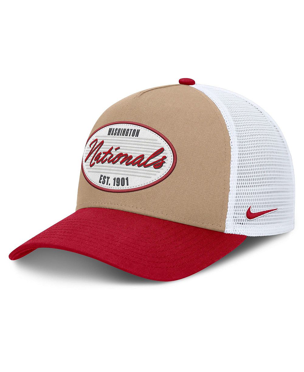 Men's Nike Khaki/Red Washington Nationals Rise A-Frame Trucker Adjustable Hat