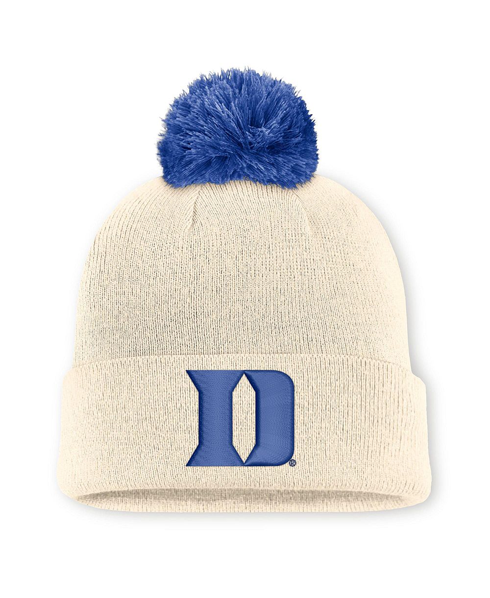 Men's and Women's Nike Natural Duke Blue Devils Campus Prep Script Cuffed Knit Hat with Pom