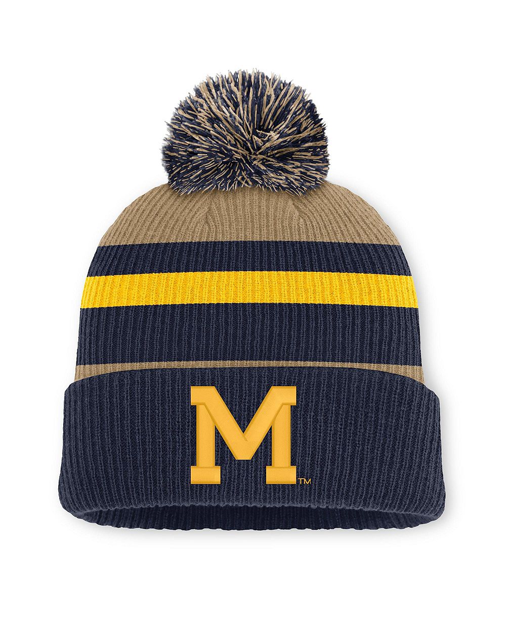 Nike Мужская и Женская вязаная шапка с помпоном Michigan Wolverines Legacy Striped Cuffed Navy/Beige