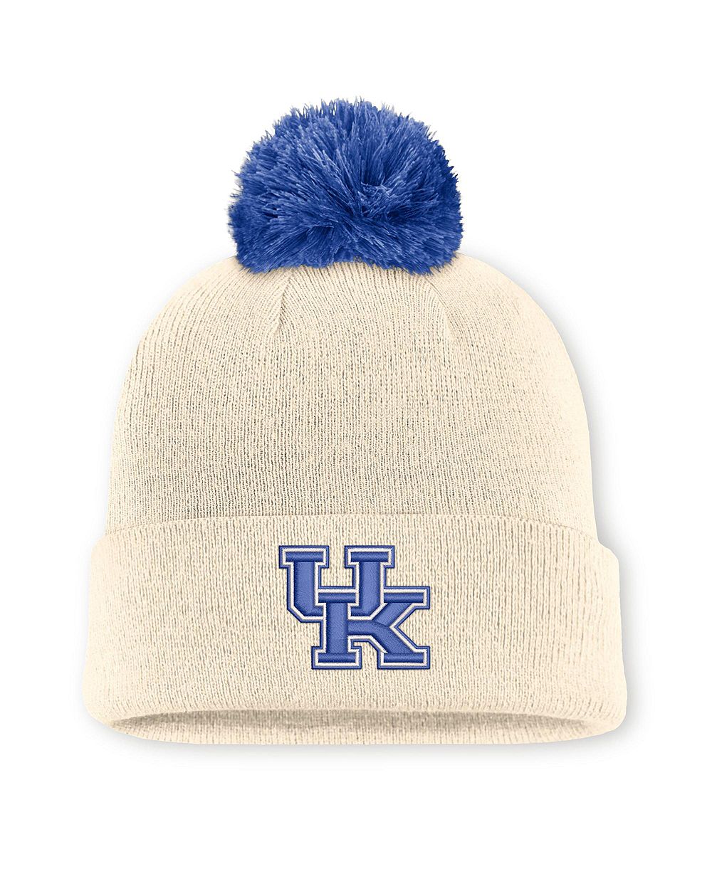 Мужская и женская вязаная шапка Nike Natural Kentucky Wildcats Campus Prep Script с помпоном