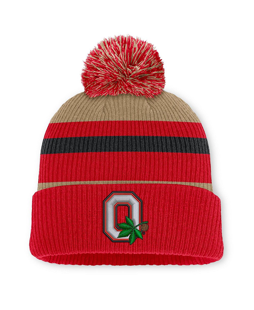 Men's and Women's Nike Scarlet Ohio State Buckeyes Legacy Striped Cuffed Knit Hat with Pom