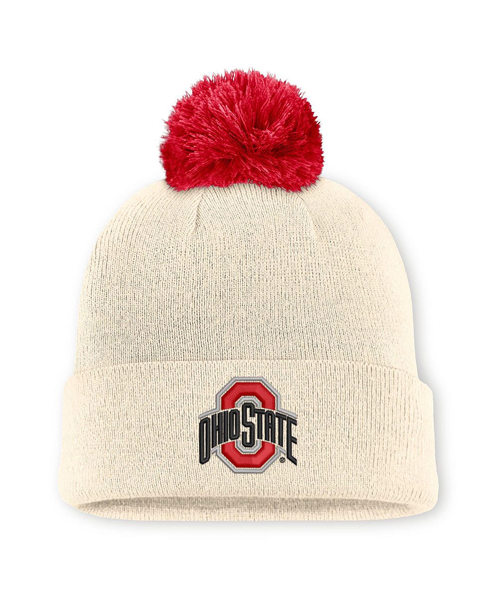 Мужская и женская шапка Nike Natural Ohio State Buckeyes Campus Prep Script Cuffed Knit with Pom