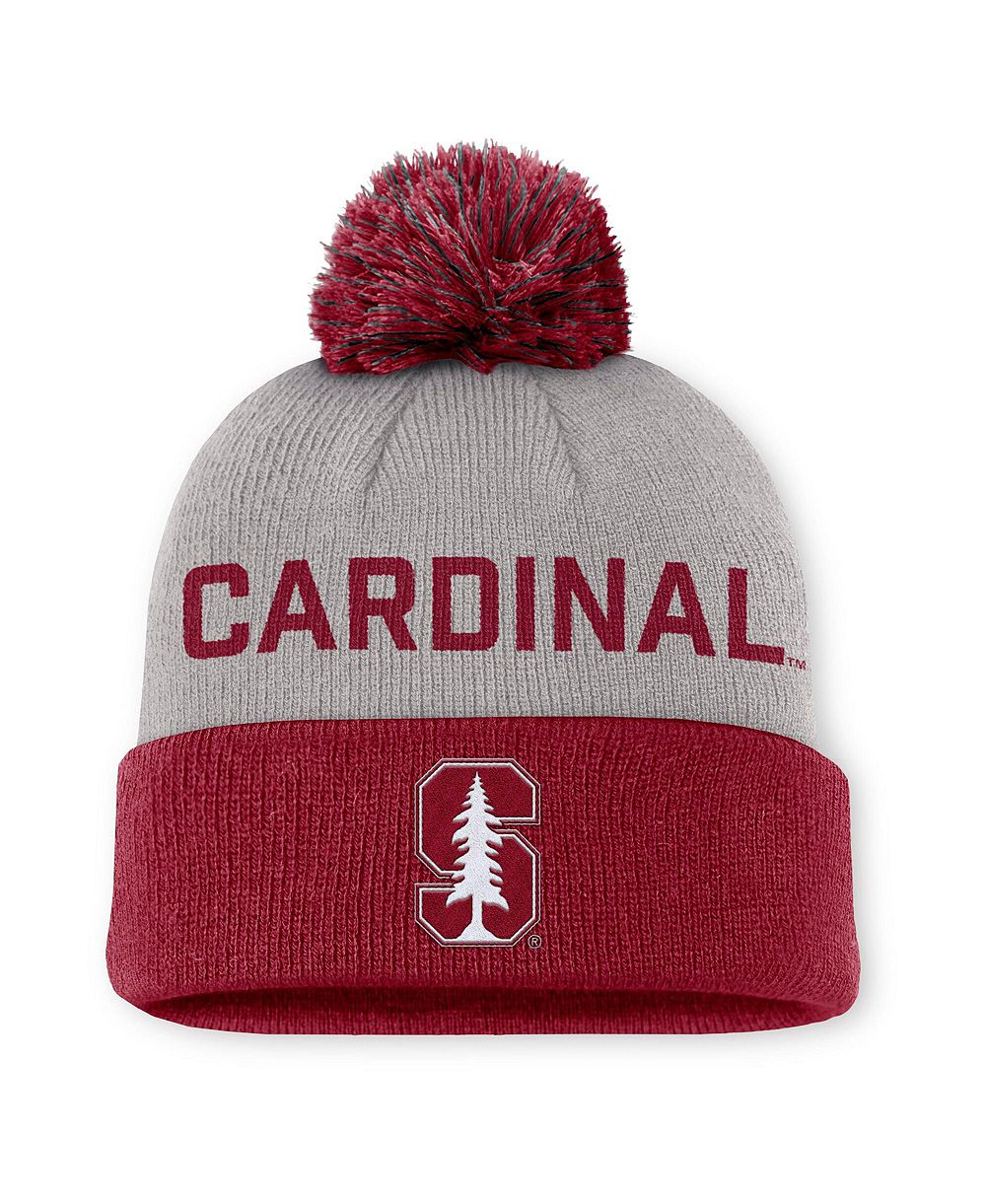 Men's Nike Gray/Cardinal Stanford Cardinal Primetime Peak Cuffed Knit Hat with Pom