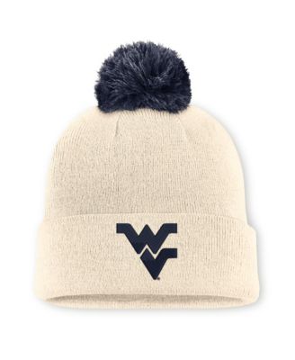 Men's and Women's Nike Natural West Virginia Mountaineers Campus Prep Script Cuffed Knit Hat with Pom