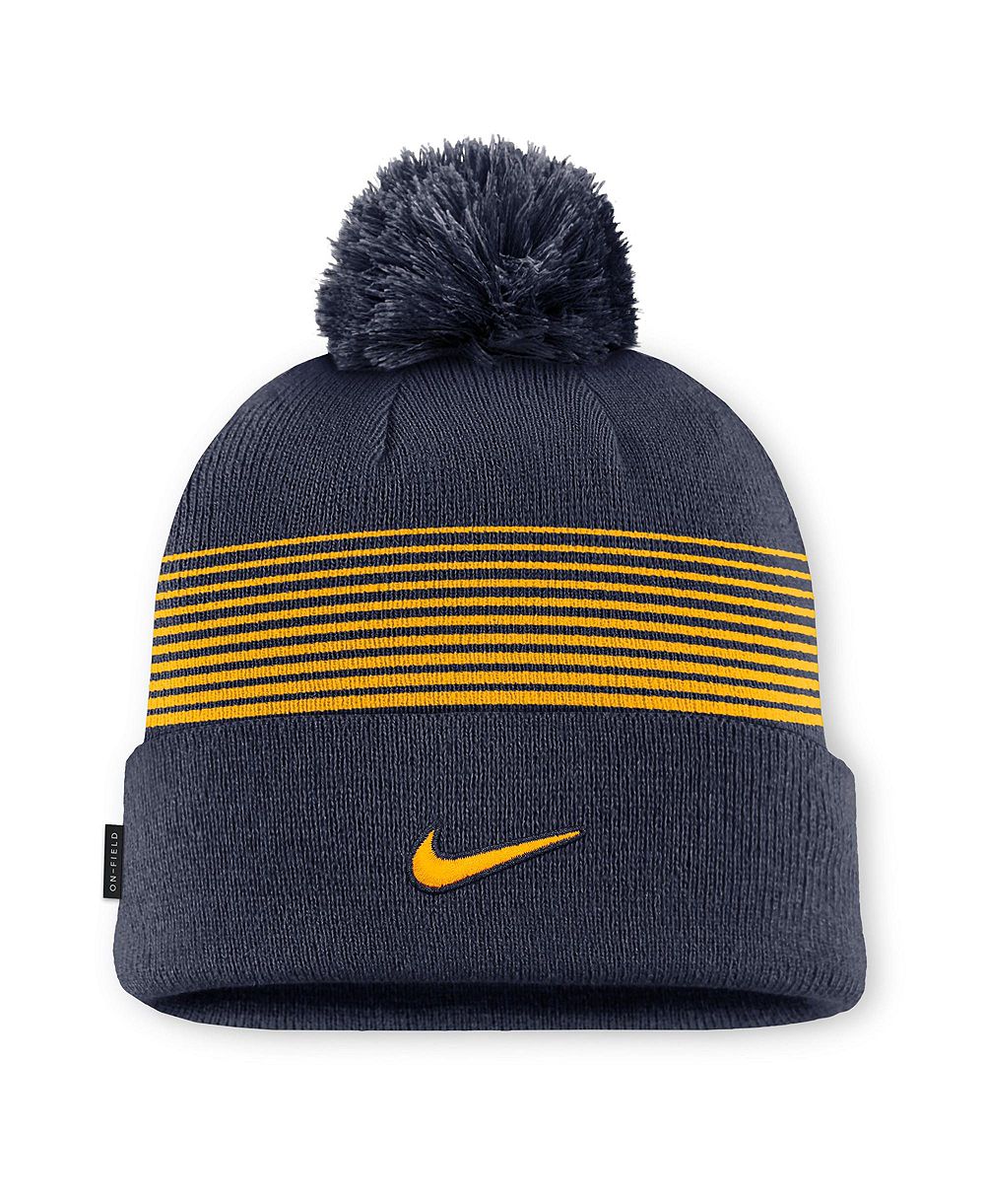 Мужская и женская шапка Nike Navy West Virginia Mountaineers 2026 On-Field Cuffed Knit with Pom