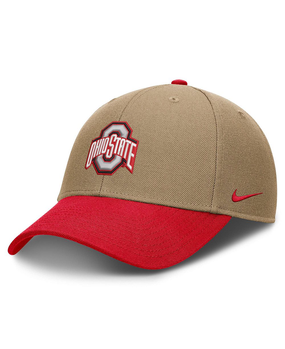 Регулируемая кепка Nike Beige/Scarlet Ohio State Buckeyes Primetime Rise Dri-FIT для мужчин и женщин