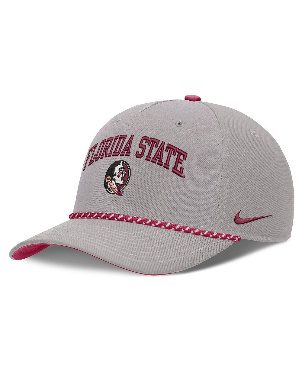 Мужская и женская кепка Nike Gray Florida State Seminoles Primetime Rise Rope с регулируемым размером