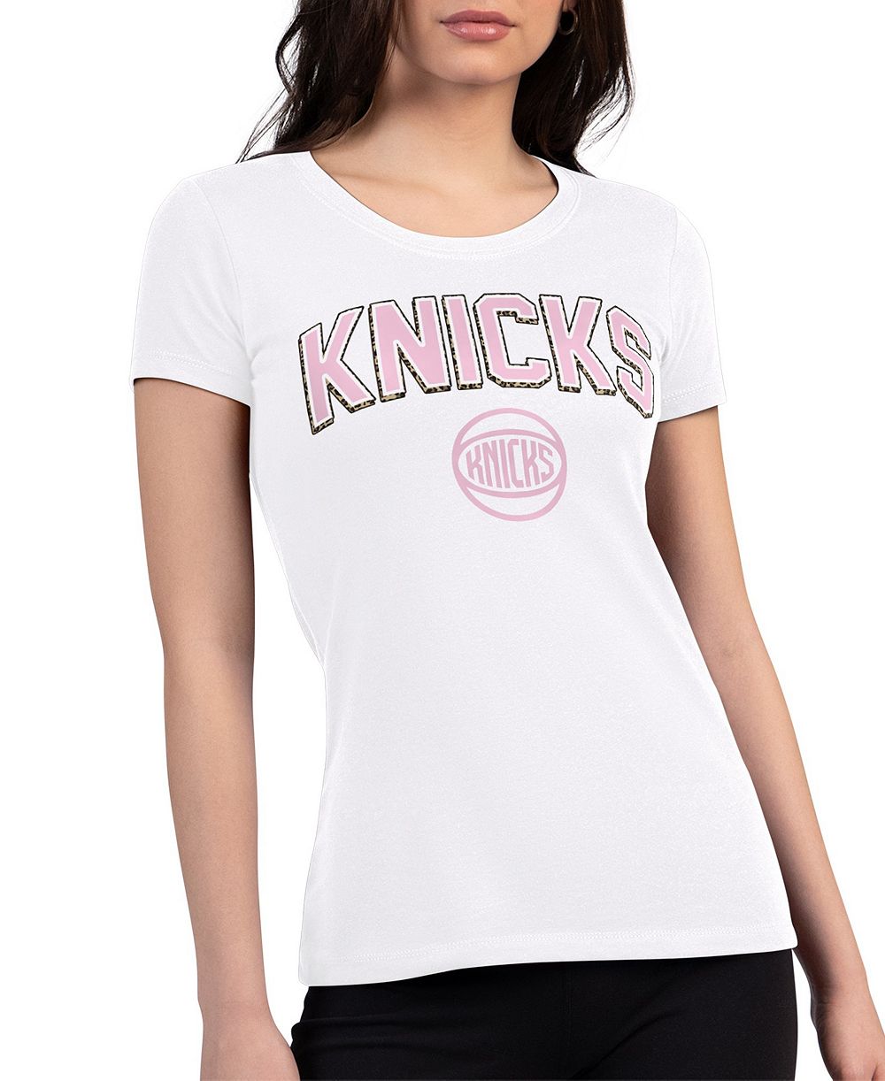 Женская футболка G-III 4Her by Carl Banks White New York Knicks Pink Leopard Super-Slim Lightweight