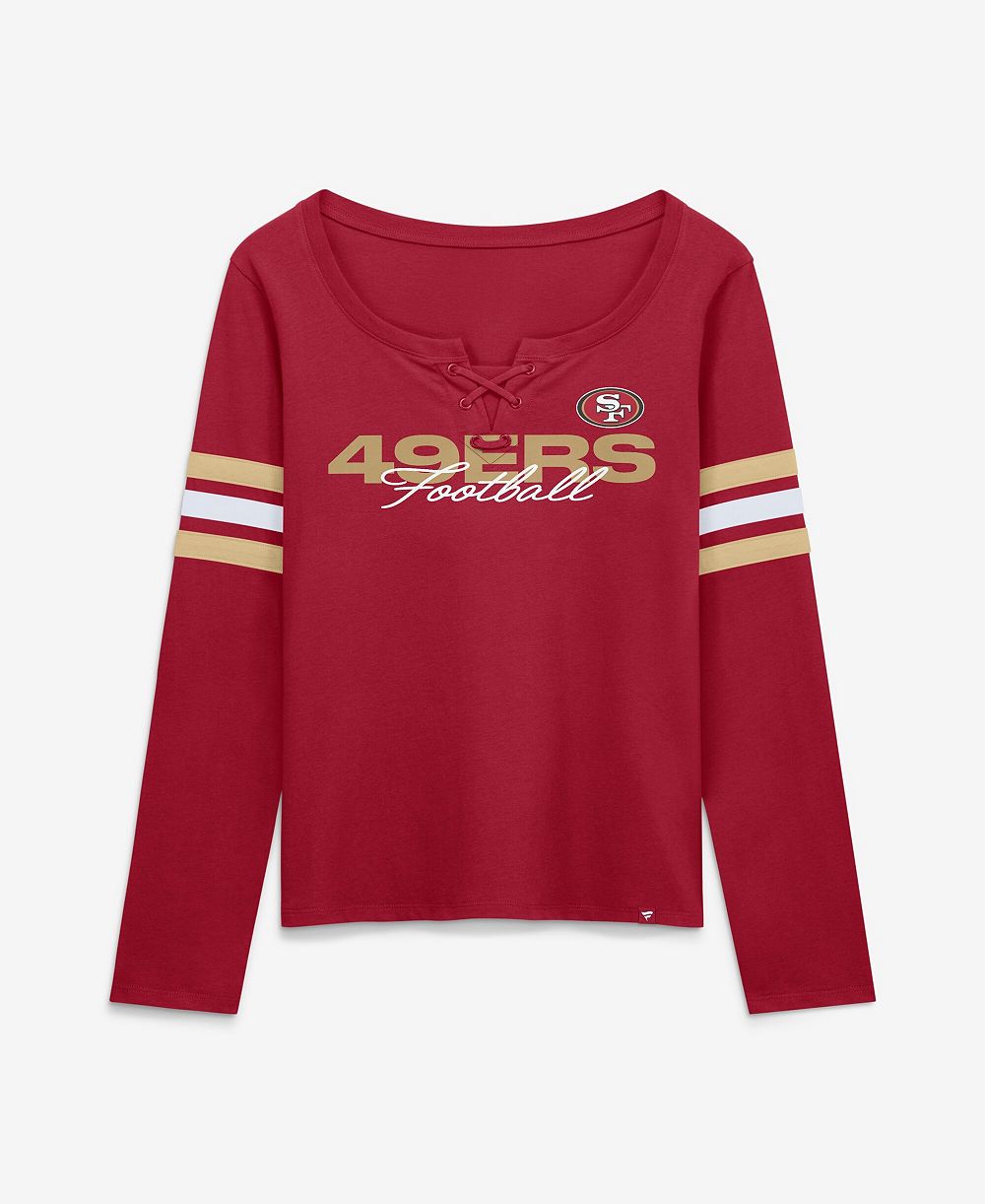 Women's Fanatics Scarlet San Francisco 49ers Team First Coverage Scheme Lace-Up Long Sleeve T-Shirt
