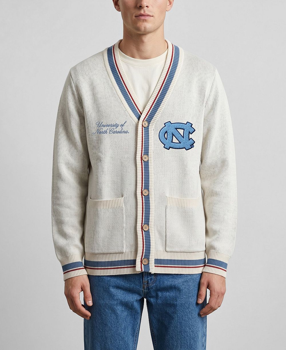 Мужской и женский кардиган на пуговицах Uscape Apparel Natural North Carolina Tar Heels Americana Striped