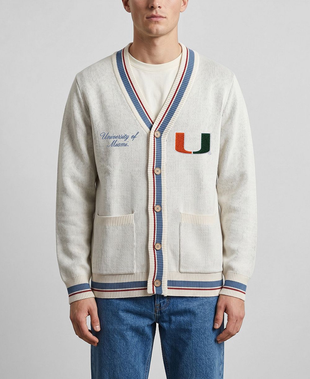 Men's and Women's Uscape Apparel Natural Miami Hurricanes Americana Striped Full-Button Cardigan