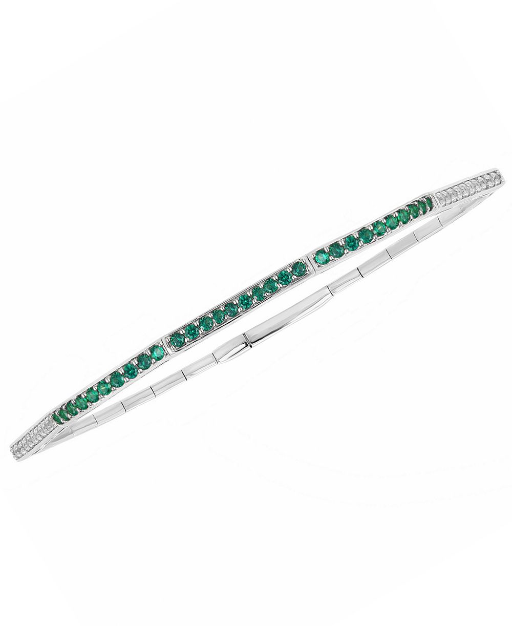 Macy's Lab-Grown Emerald (1/3 ct. t.w.) and Lab-Grown White Sapphire (1/3 ct. t.w.) Bangle in Sterling Silver