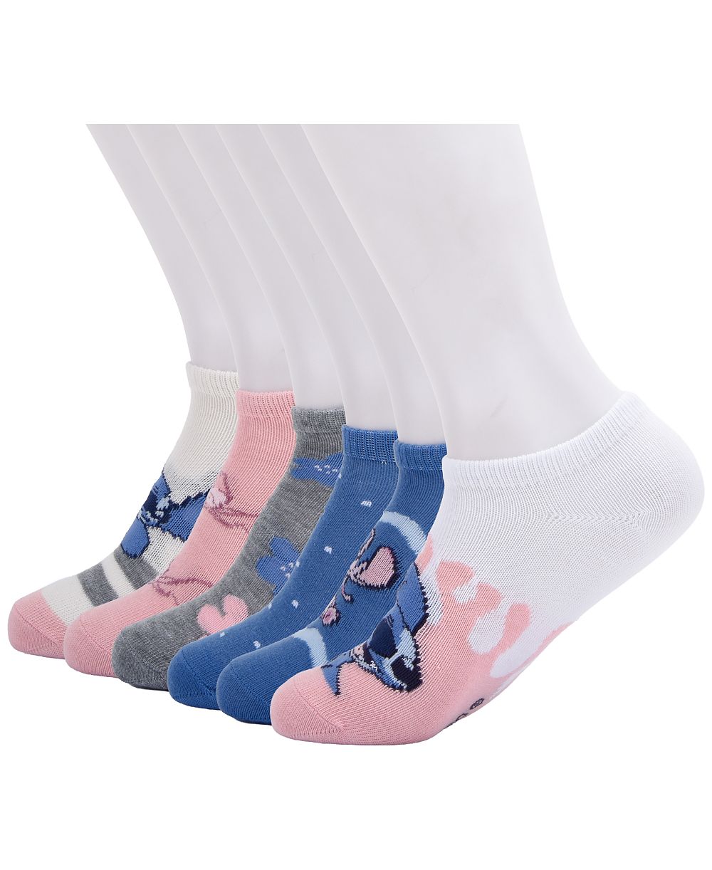 Planet Sox Girls' 4-8 Stitch No Show Socks, 6-Pack