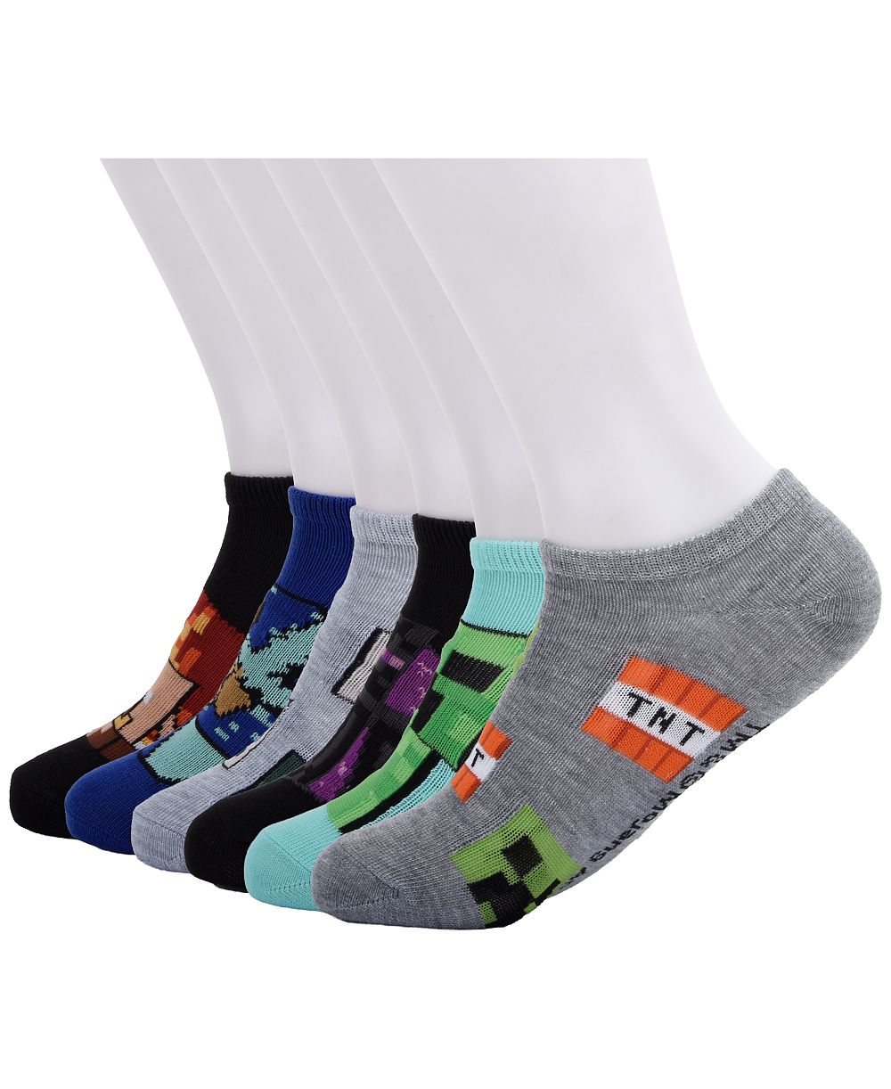 Planet Sox Boys' 4-20 Minecraft No Show Socks, 6-Pack