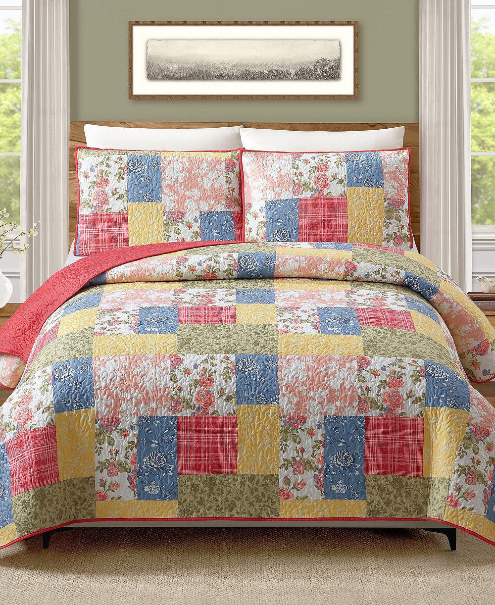 Современное наследие Farmhouse Florals двусторонний квилт, комплект из 2 предметов, размер Twin