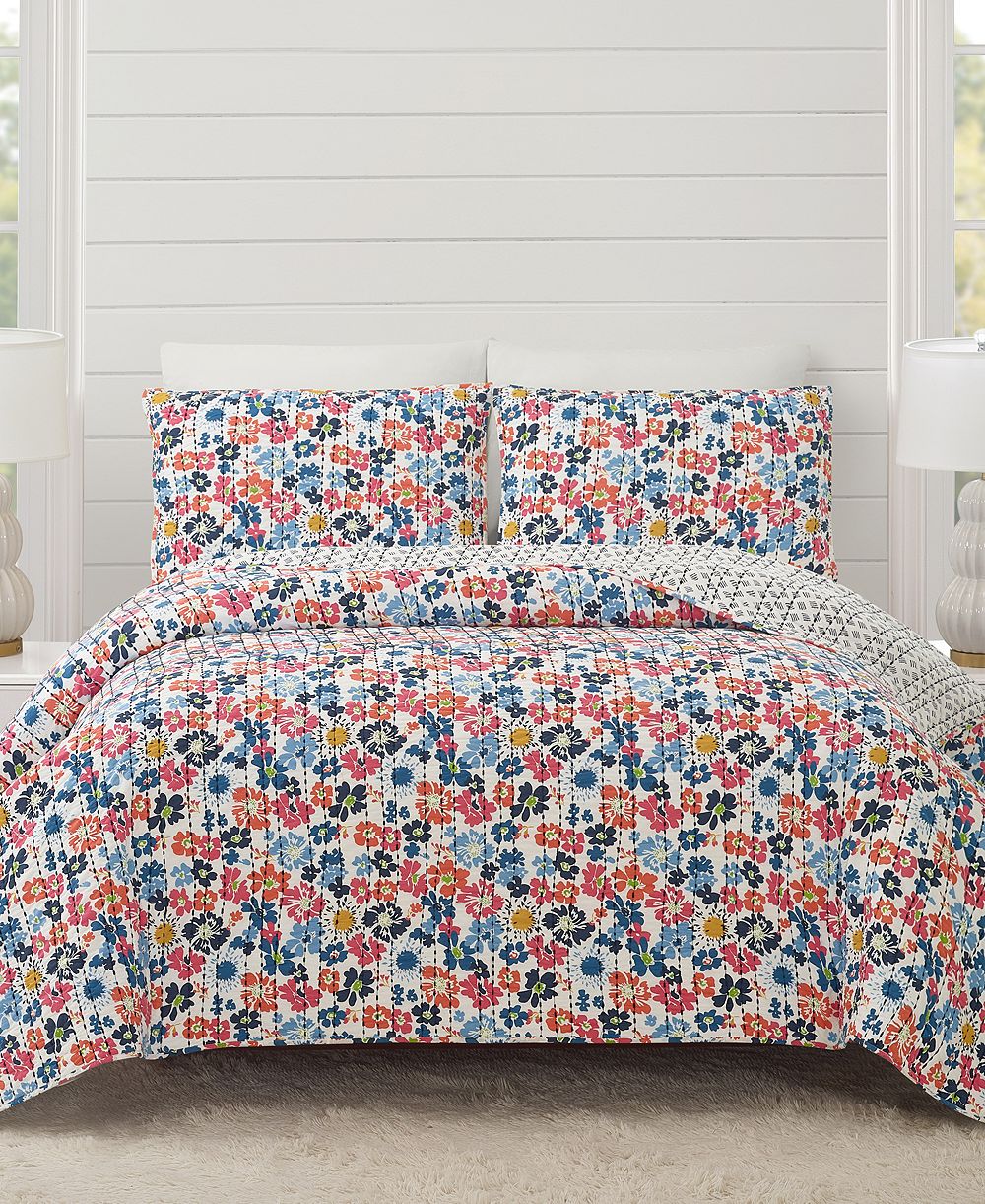 Комплект из 3 предметов Modern Heirloom Blossom, двустороннее хлопковое одеяло, King