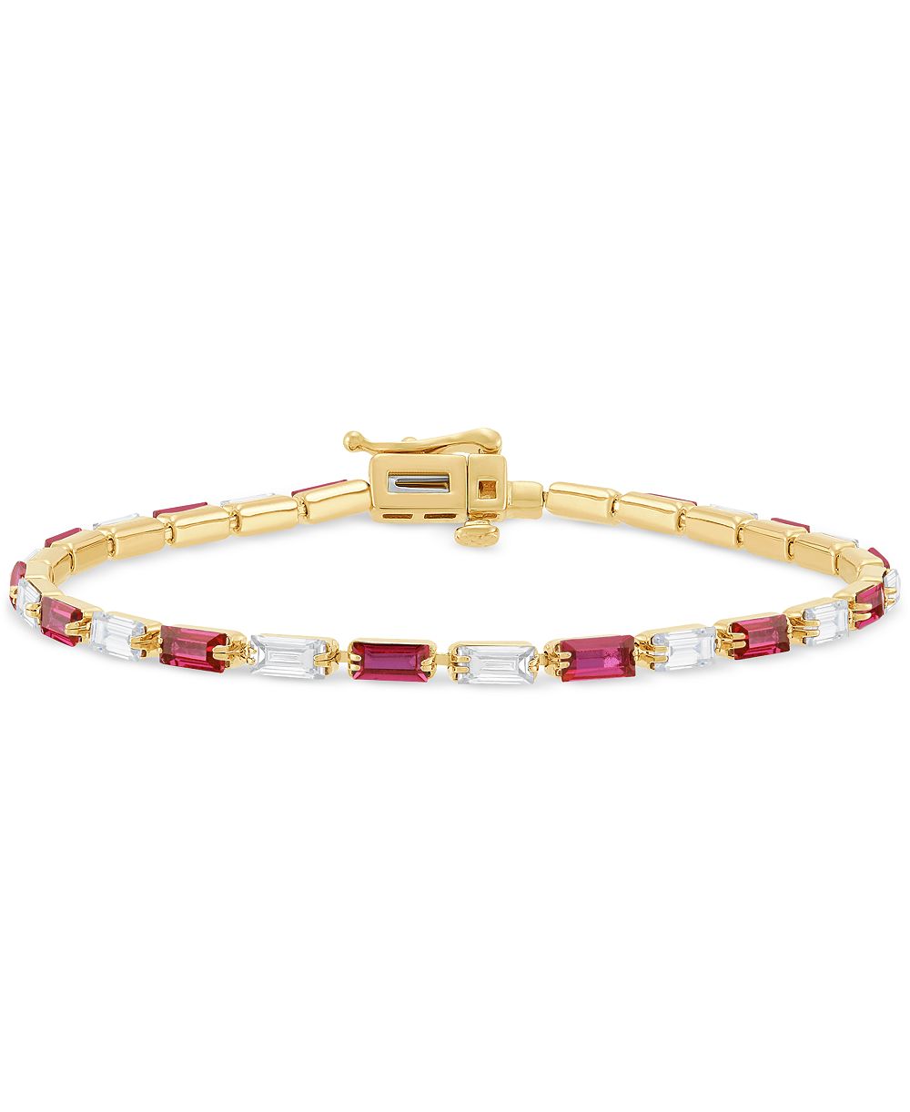 Created Ruby (3 ct. t.w.) & Created White Sapphire (3 ct. t.w.) Bracelet in 14k Yellow Gold Over Sterling Silver