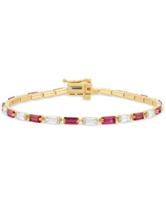 Created Ruby (3 ct. t.w.) & Created White Sapphire (3 ct. t.w.) Bracelet in 14k Yellow Gold Over Sterling Silver