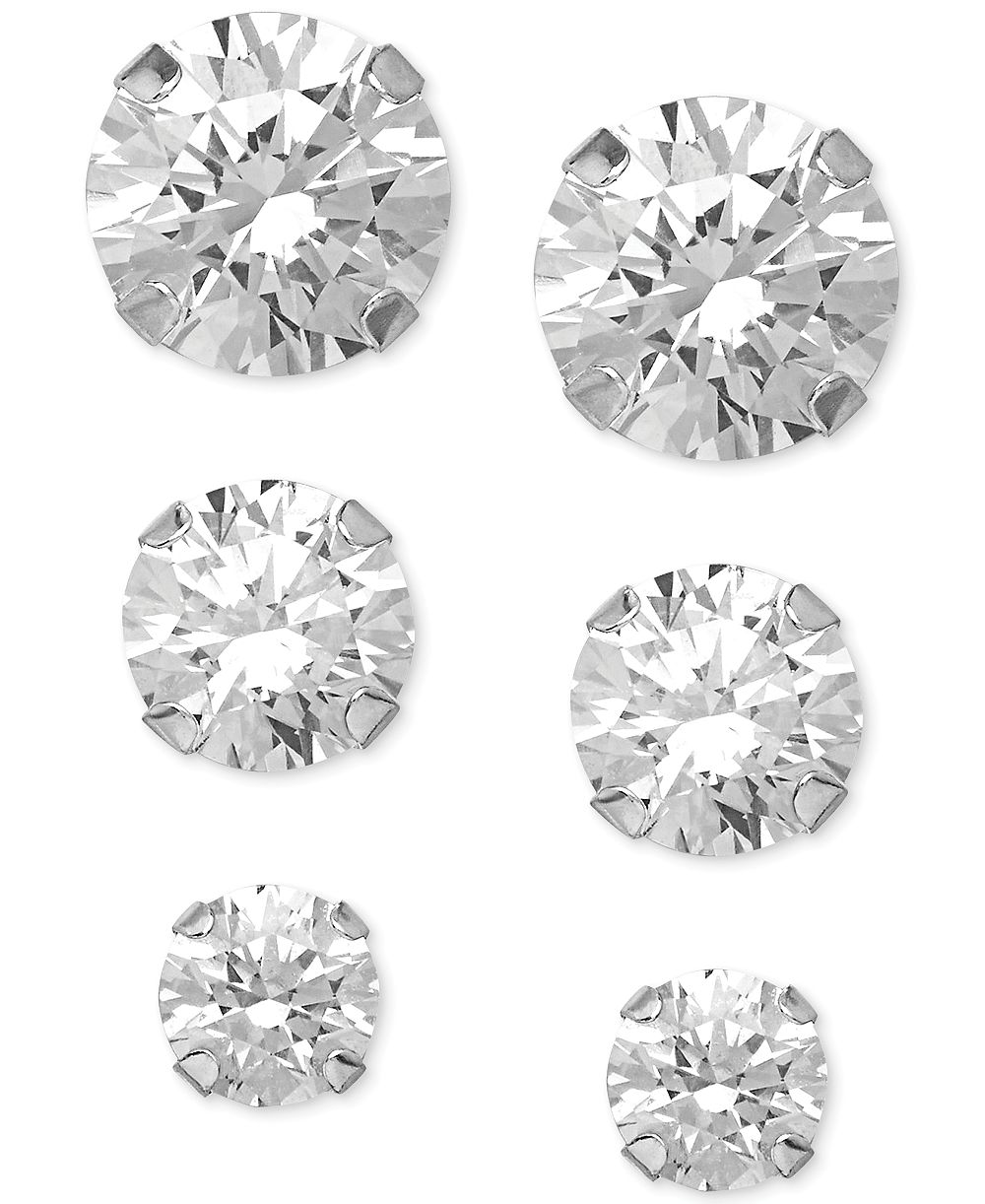 Cubic Zirconia Round Stud Earrings Set in 14k White Gold (3/8-1-3/4 ct. t.w.)
