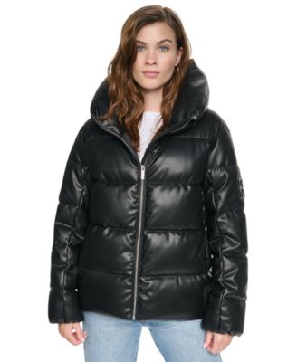 DKNY Jeans Women's Insulated Puffer Faux Leather Jacket