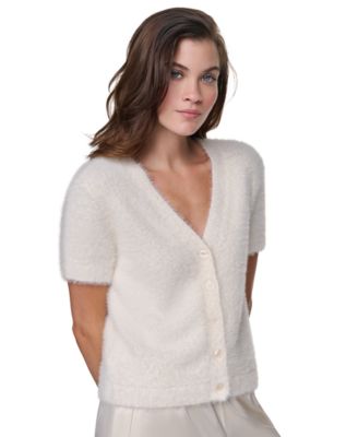DKNY Jeans Women's Short-Sleeve Brushed-Knit V-Neck Cardigan Sweater