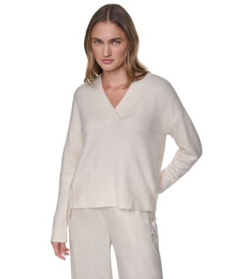 Женский свитер DKNY Jeans свободного кроя с длинным рукавом и v-образным вырезом