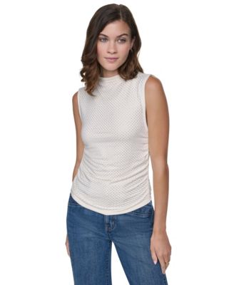 DKNY Jeans Women's High-Neck Sleeveless Ruched Tank Top