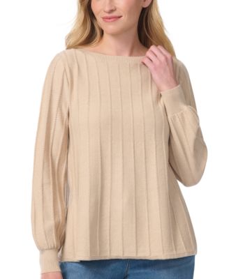 Gloria Vanderbilt Women's Thelma Ribbed-Knit Boat Neck Loose-Fit Sweater