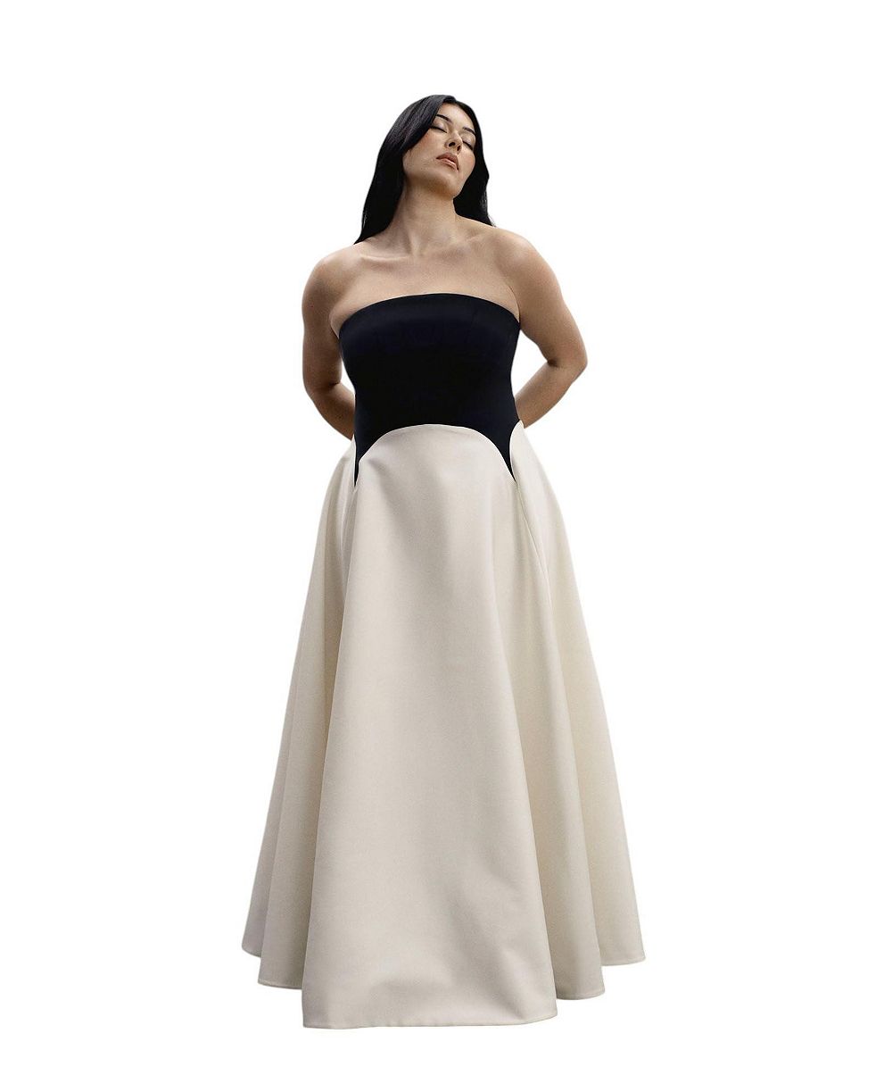 11 Honoré Women's Plus Size Strapless Color-Blocked Satin Gown