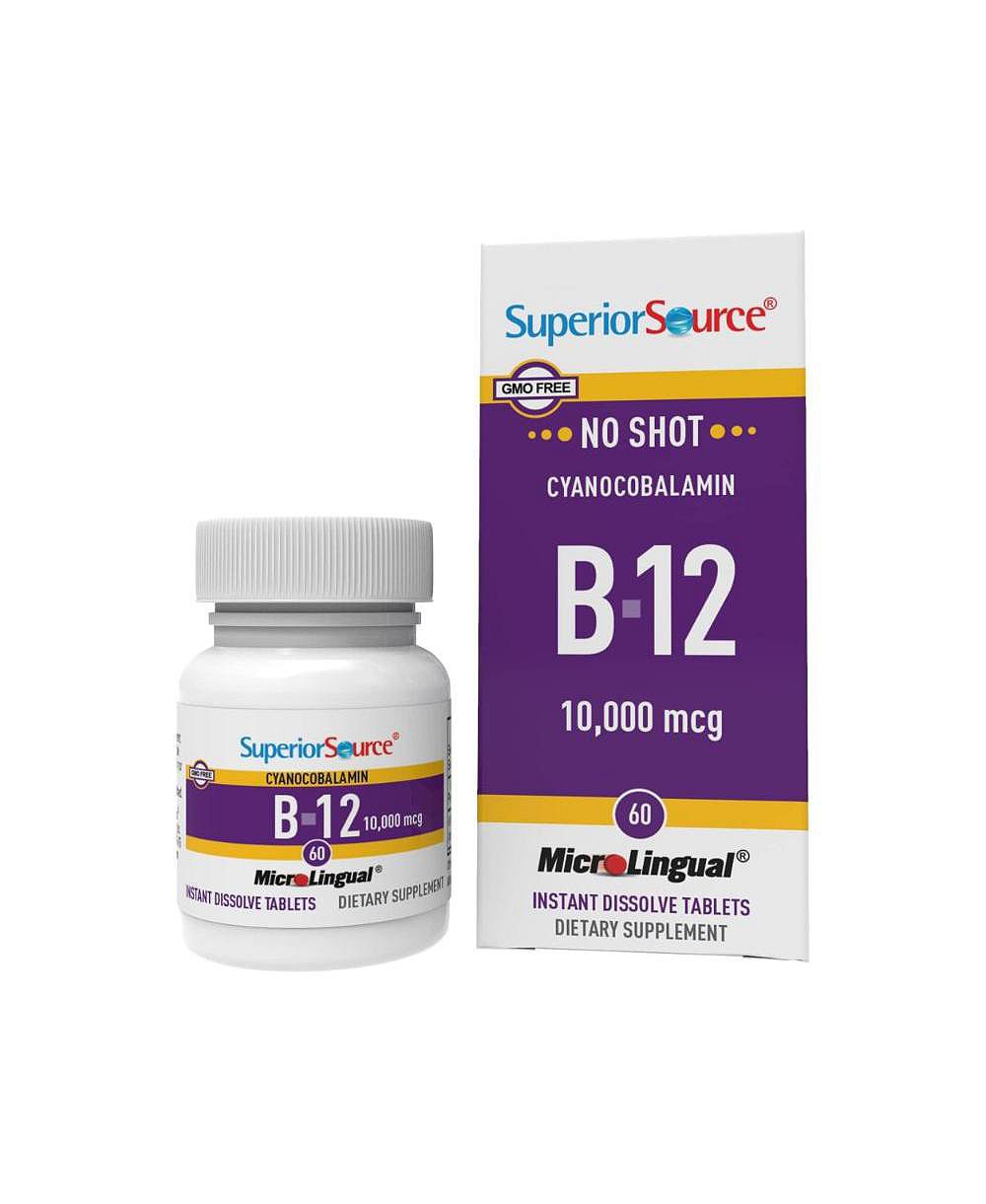 Superior Source No Shot Vitamin B-12 Cyanocobalamin 10000 mcg - Sublingual Tablets - 60 Dissolvable Tablets