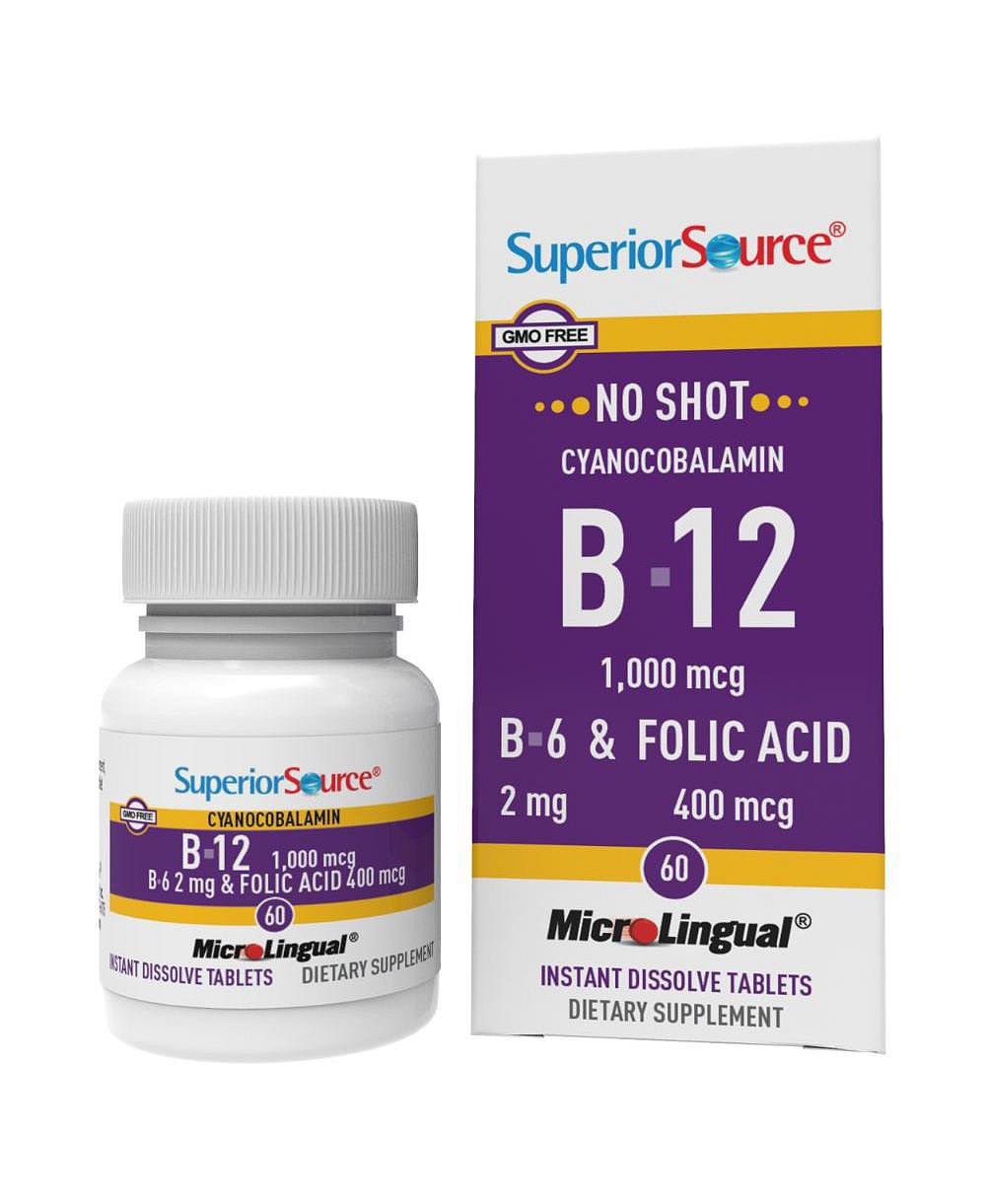 Superior Source Vitamin B-12 Cyanocobalamin 1000 mcg, B-6, Folic Acid 400 mcg - 60 таблеток