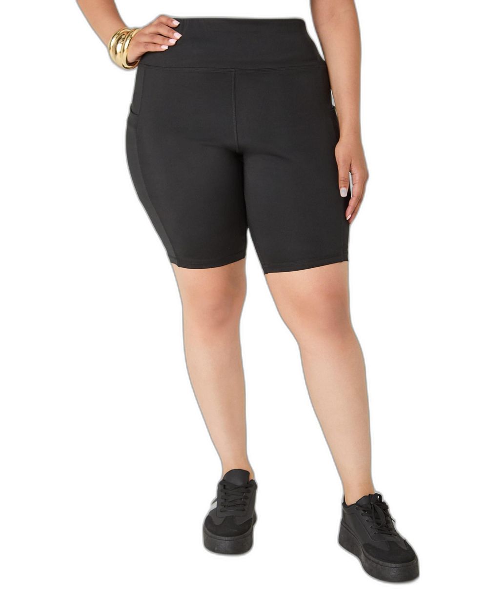 Ashley Stewart Plus Size High-Waisted Cell Phone Pocket Biker Shorts, 9" Inseam