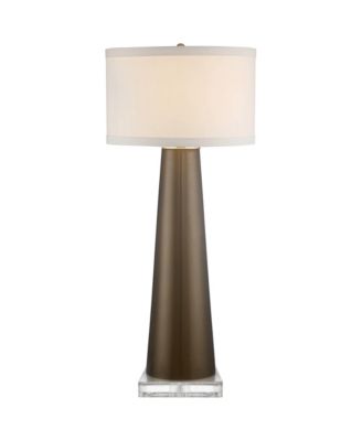 Possini Euro Design Karen Modern Table Lamp with Clear Square Riser 37 1/2" Tall Dark Glass Fabric Drum Shade for Bedroom Living Room