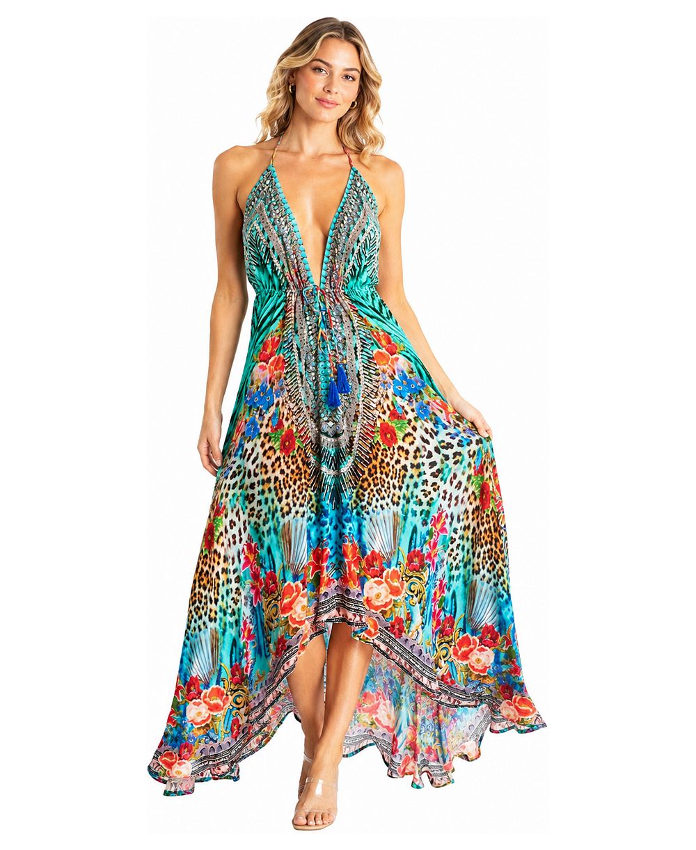 Женское платье La Moda Clothing с глубоким вырезом, на бретелях, макси с асимметричным подолом