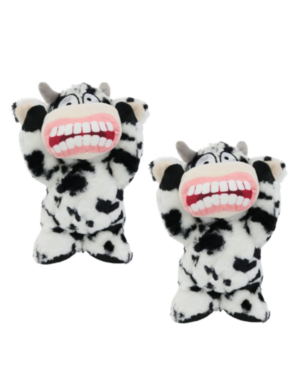Mighty Angry Animals Cow 2 Pack, Durable Plush Squeaky Dog Toy