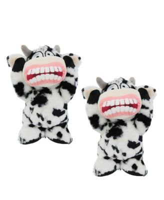 Mighty Angry Animals Cow 2 Pack, Durable Plush Squeaky Dog Toy