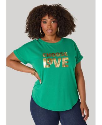 Ashley Stewart Women's Choose Love Metallic Graphic Tee