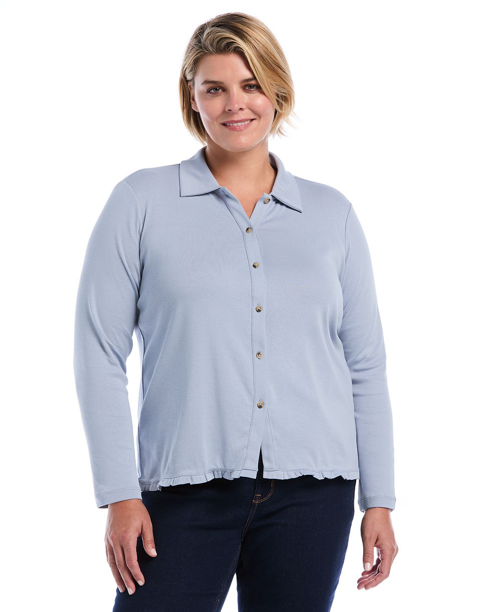 Женский топ Rafaella Plus Size Long-Sleeve Point Collar Ruffle-Trim