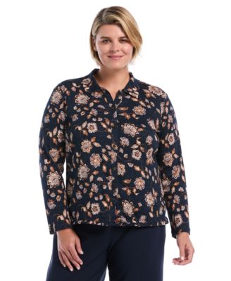Rafaella Plus Size Floral Long-Sleeve Button-Up Blouse
