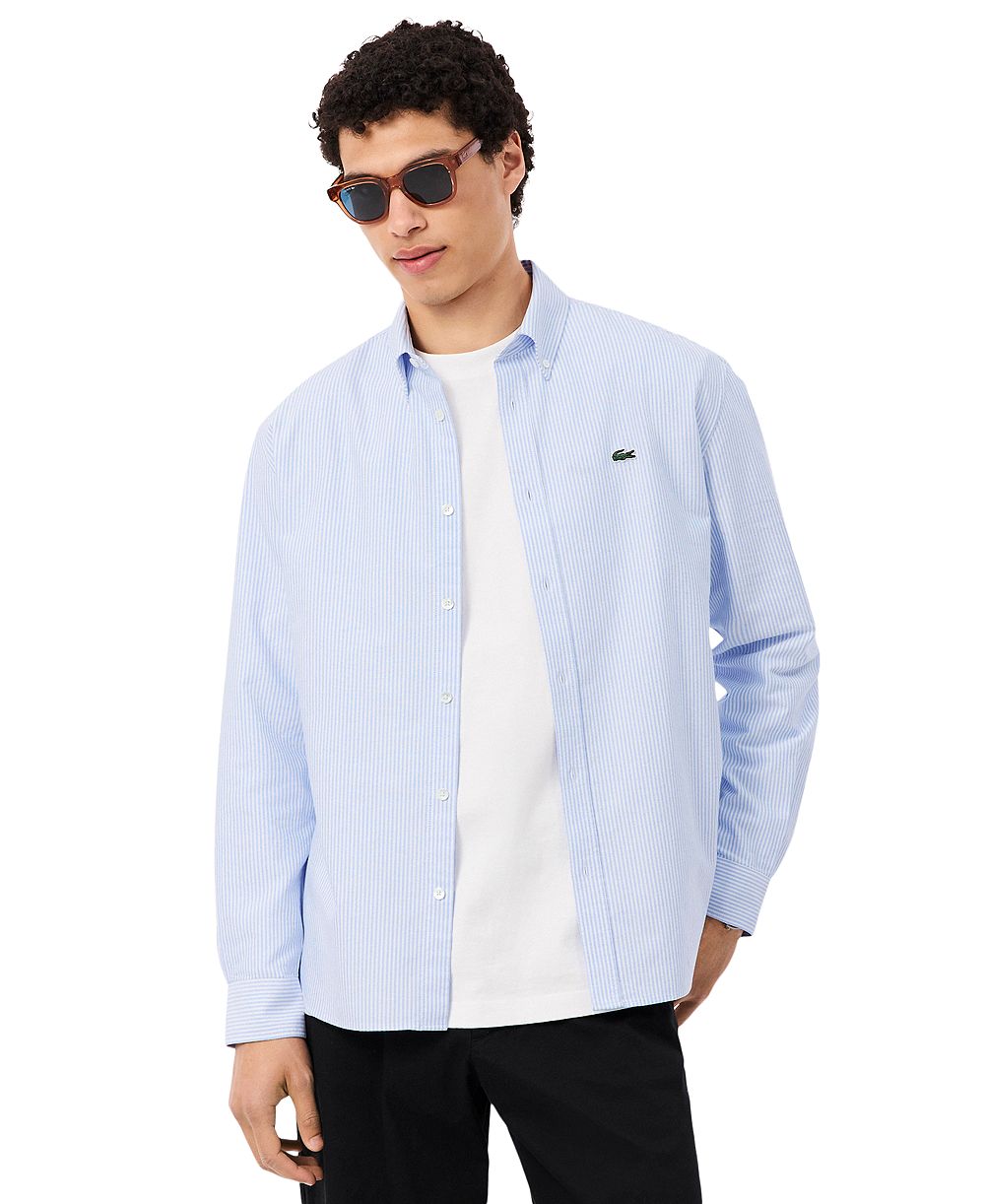Мужская оксфордская рубашка Lacoste с длинным рукавом, пуговицами и тканым узором