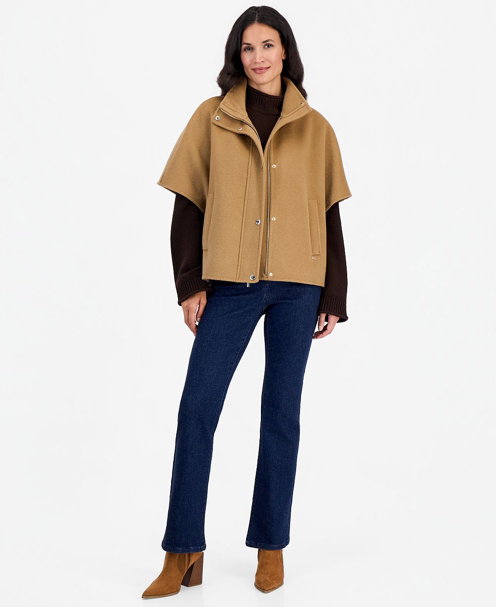 Michael Kors Women's Short Funnel-Neck Wool-Blend Cape Coat