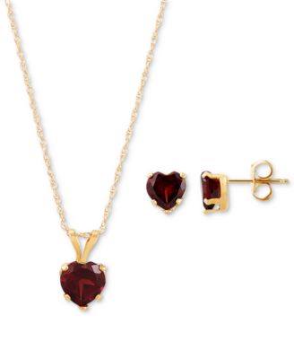 2-Pc. Set Garnet Heart Pendant Necklace & Matching Stud Earrings (2-3/4 ct. t.w.) in 10k Gold