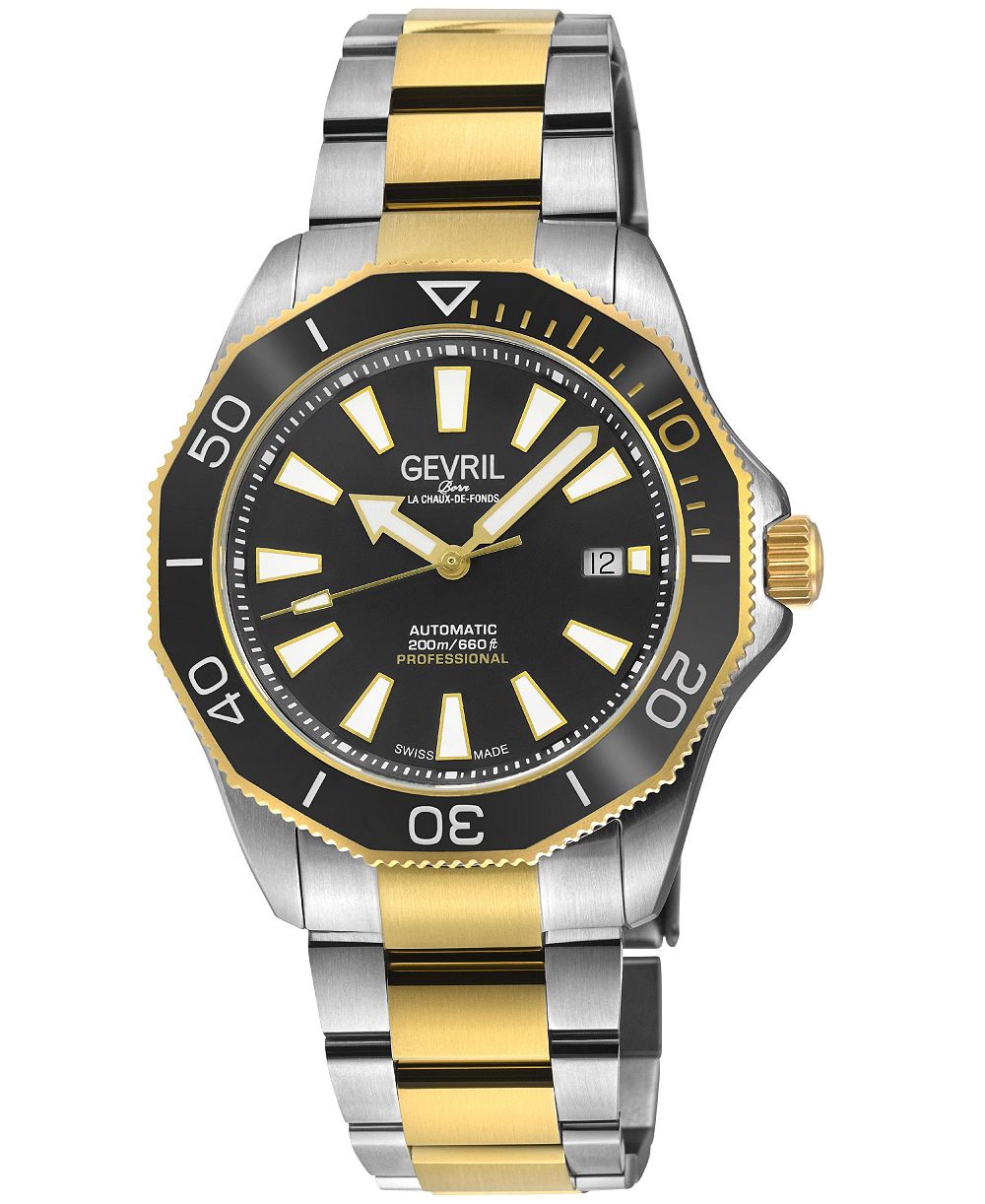 Gevril Мужские швейцарские часы Pier 90 Automatic, двухцветная нержавеющая сталь